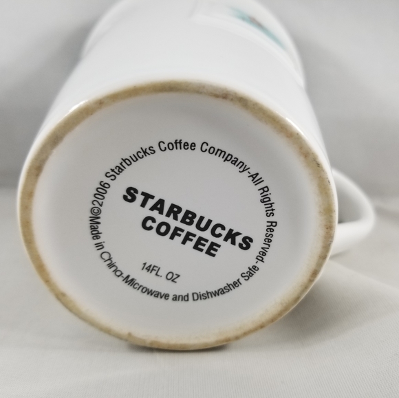 Starbucks Press Mug 2006 Blue White 14 Ounces Coffee Tea - Picture 6 of 10